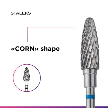 STALEKS PRO Expert Carbide Nail Drill Bit - Corn Shape, Blue, 5mm Head / 13mm WP, Medium Hardness for Artificial Nail Correction & Gel Polish Removal