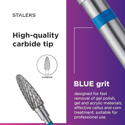 STALEKS PRO Expert Carbide Nail Drill Bit - Corn Shape, Blue, 5mm Head / 13mm WP, Medium Hardness for Artificial Nail Correction & Gel Polish Removal