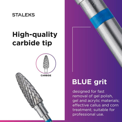STALEKS PRO Expert Carbide Nail Drill Bit - Corn Shape, Blue, 5mm Head / 13mm WP, Medium Hardness for Artificial Nail Correction & Gel Polish Removal