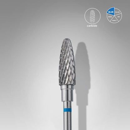 STALEKS PRO Expert Carbide Nail Drill Bit - Corn Shape, Blue, 5mm Head / 13mm WP, Medium Hardness for Artificial Nail Correction & Gel Polish Removal