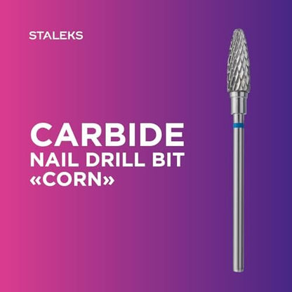 STALEKS PRO Expert Carbide Nail Drill Bit - Corn Shape, Blue, 5mm Head / 13mm WP, Medium Hardness for Artificial Nail Correction & Gel Polish Removal