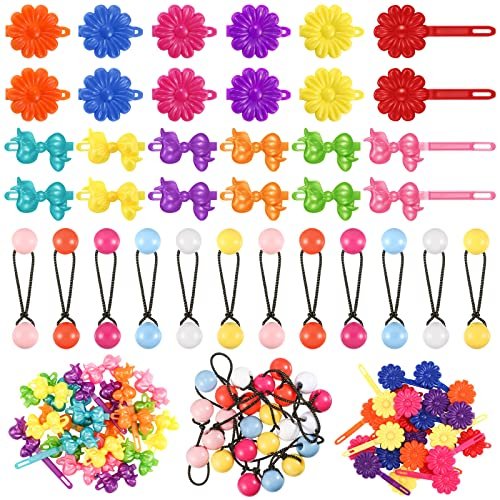 Giegxin 60 Pcs Self Hinge Hair Barrettes Ball Bubble Hair Accessories for Girls Set Plastic Girls Barrettes Clips Assorted Elastic Ponytail Holder Toddler Ball Ties (Lovely Style) - görsel 2