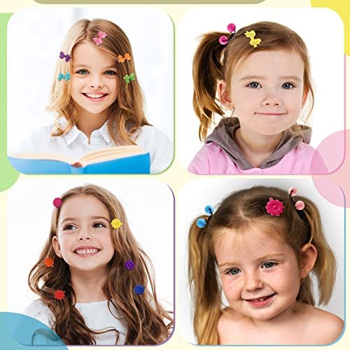 Giegxin 60 Pcs Self Hinge Hair Barrettes Ball Bubble Hair Accessories for Girls Set Plastic Girls Barrettes Clips Assorted Elastic Ponytail Holder Toddler Ball Ties (Lovely Style) - görsel 12