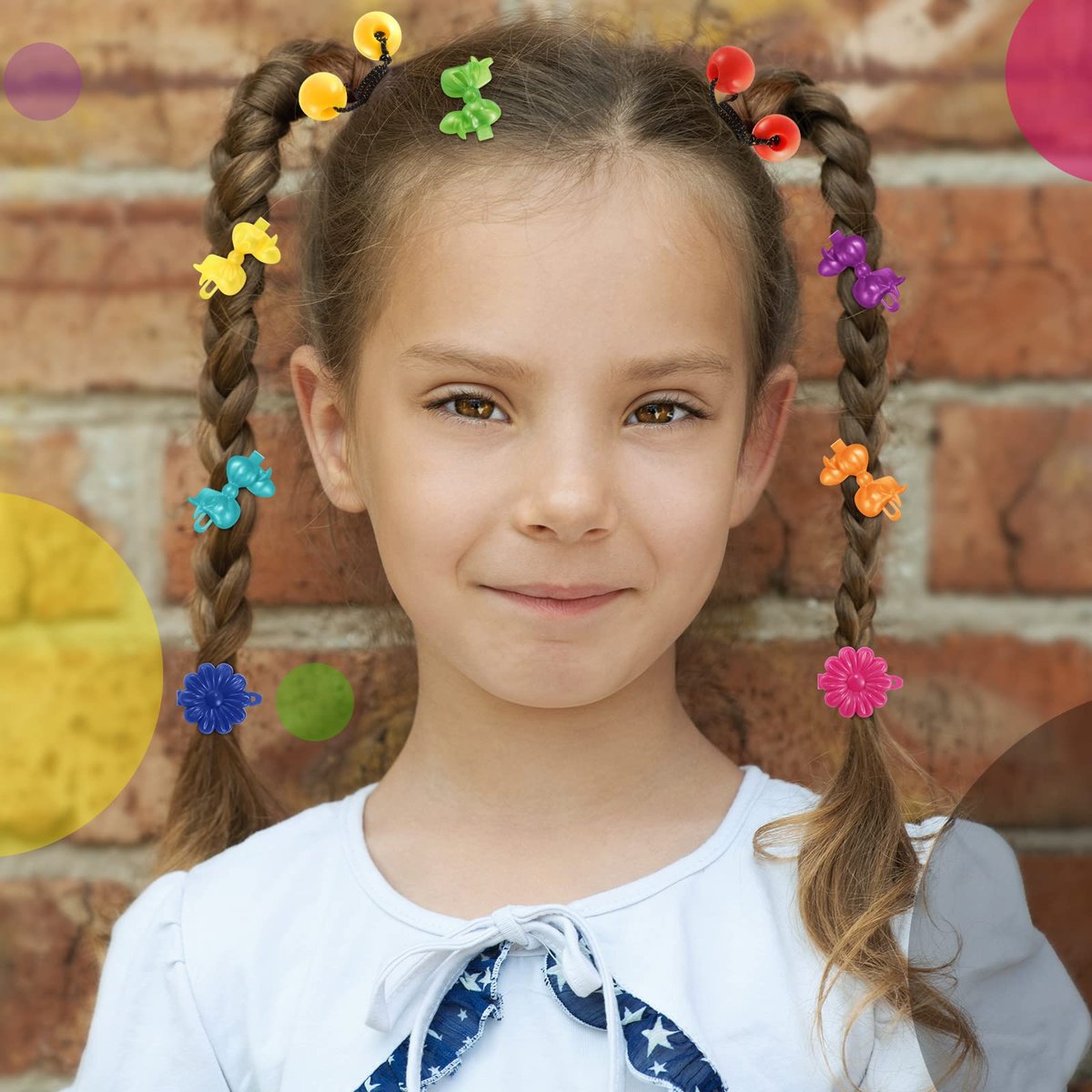 Giegxin 60 Pcs Self Hinge Hair Barrettes Ball Bubble Hair Accessories for Girls Set Plastic Girls Barrettes Clips Assorted Elastic Ponytail Holder Toddler Ball Ties (Lovely Style) - görsel 13
