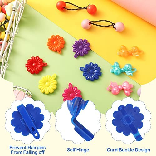 Giegxin 60 Pcs Self Hinge Hair Barrettes Ball Bubble Hair Accessories for Girls Set Plastic Girls Barrettes Clips Assorted Elastic Ponytail Holder Toddler Ball Ties (Lovely Style) - görsel 6