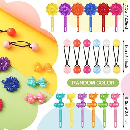 Giegxin 60 Pcs Self Hinge Hair Barrettes Ball Bubble Hair Accessories for Girls Set Plastic Girls Barrettes Clips Assorted Elastic Ponytail Holder Toddler Ball Ties (Lovely Style)