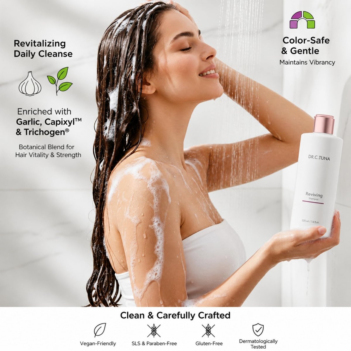 FARMASi Dr. C. Tuna Reviving Shampoo - Volumizing & Strengthening with Garlic Extract, Capixyl & Trichogen - Lightweight Daily Cleanse for Fresher, Shinier Hair - 7.6 fl oz Avelisse