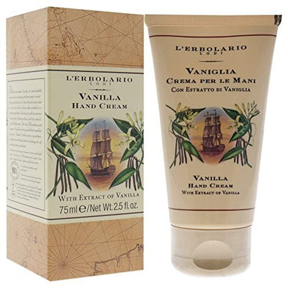 L'Erbolario Vanilla Hand Cream - Moisturizing Hand Lotion with Macadamia & Sunflower Oils - Cruelty-Free Daily Moisturizer, 2.5 oz