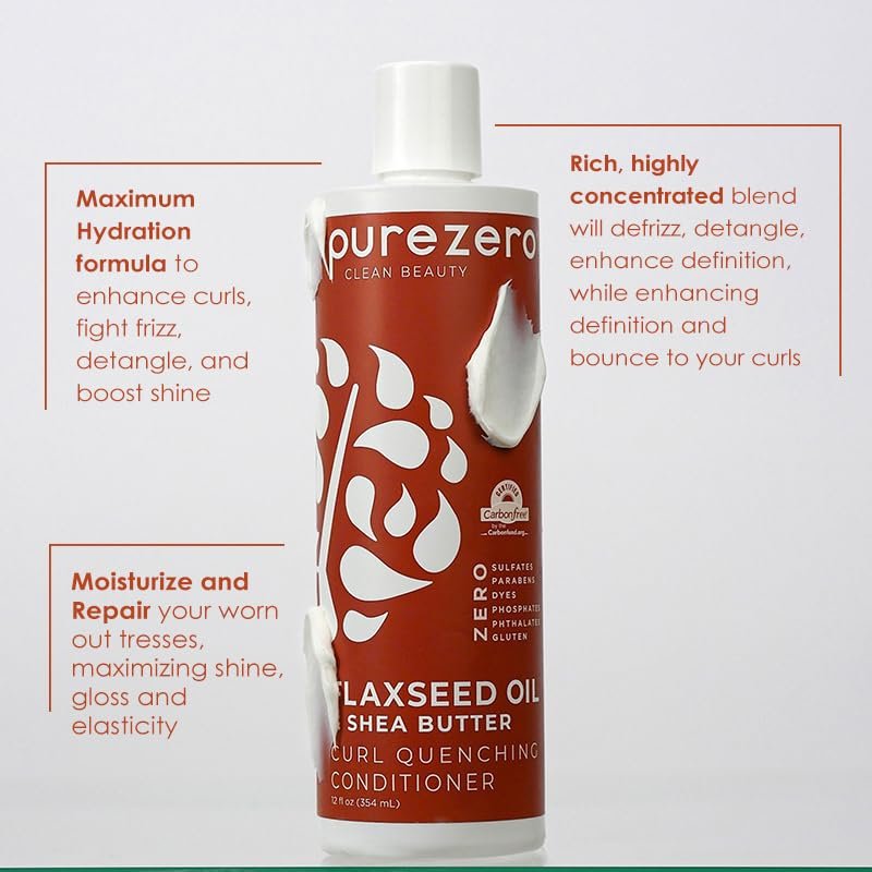 Purezero Flaxseed Oil & Shea Butter Shampoo and Conditioner Set - Curl Care - For Curly Hair Detangle & Defrizz - Zero Sulfates/Parabens/Dyes - 100% Vegan & Cruelty Free - Great For Color Treated Hair - 24 oz Each Avelisse