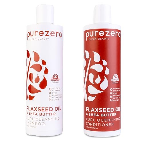 Purezero Flaxseed Oil & Shea Butter Shampoo and Conditioner Set - Curl Care - For Curly Hair Detangle & Defrizz - Zero Sulfates/Parabens/Dyes - 100% Vegan & Cruelty Free - Great For Color Treated Hair - 24 oz Each Avelisse