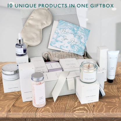 Luxury Spa Gift Basket for Women - 10 Relaxing Lavender Self Care Kit | Jasmyn & Greene Avelisse