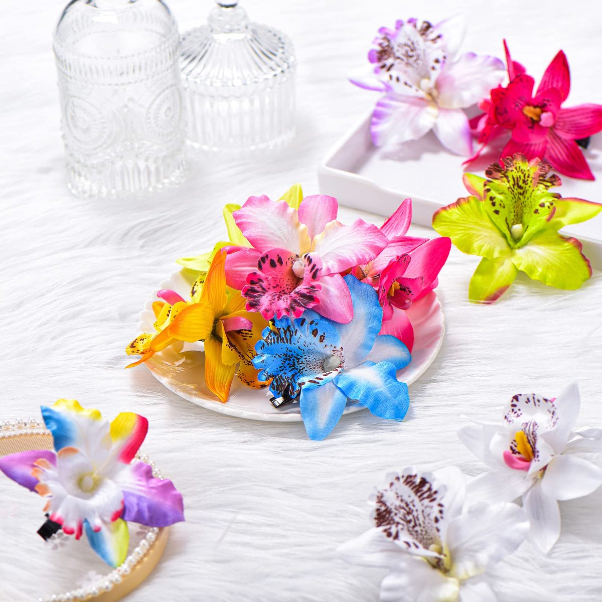 Jexine 18 Pcs Hawaiian Flower Hair Clips – Tropical Hibiscus Hair Pins for Women, Double Chiffon Flower Hair Accessories for Bridal, Wedding, and Daily Use Avelisse