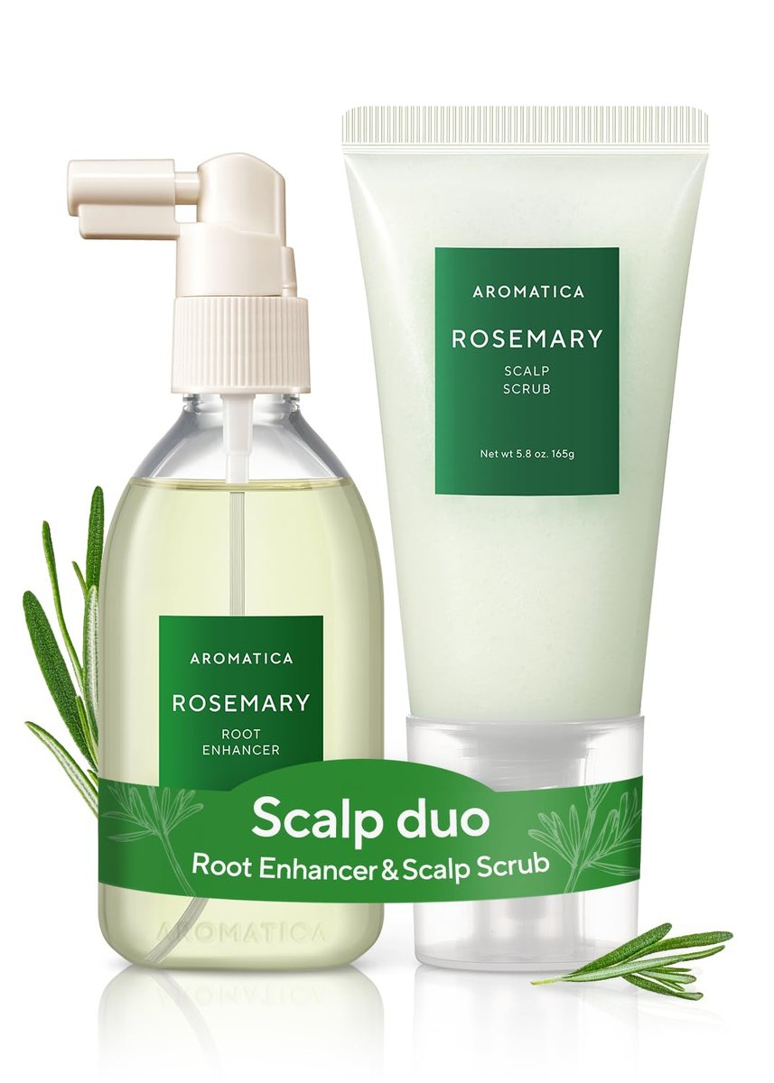 AROMATICA Rosemary Root Enhancer & Scalp Scrub Set - Korean Hair Care for Dry Scalp Treatment with Rosemary Water Spray and Exfoliator Avelisse