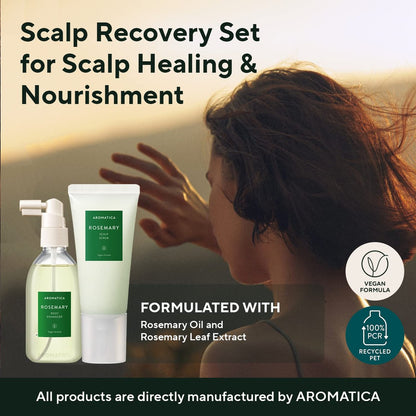 AROMATICA Rosemary Root Enhancer & Scalp Scrub Set - Korean Hair Care for Dry Scalp Treatment with Rosemary Water Spray and Exfoliator Avelisse