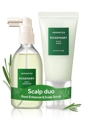 AROMATICA Rosemary Root Enhancer & Scalp Scrub Set - Korean Hair Care for Dry Scalp Treatment with Rosemary Water Spray and Exfoliator Avelisse