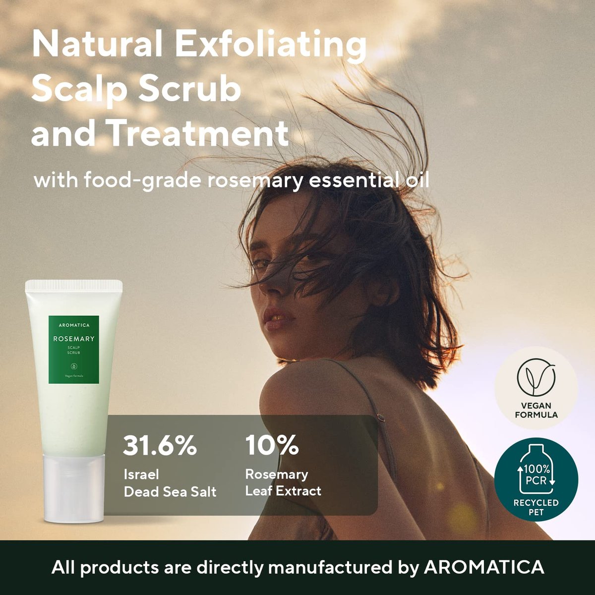 AROMATICA Rosemary Root Enhancer & Scalp Scrub Set - Korean Hair Care for Dry Scalp Treatment with Rosemary Water Spray and Exfoliator Avelisse