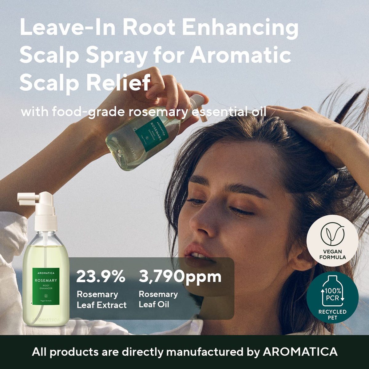 AROMATICA Rosemary Root Enhancer & Scalp Scrub Set - Korean Hair Care for Dry Scalp Treatment with Rosemary Water Spray and Exfoliator Avelisse