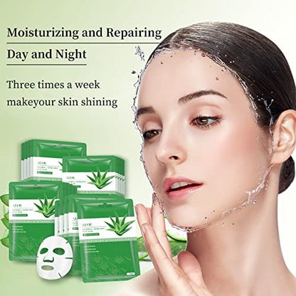 YAFUSIPE Aloe Vera Sheet Mask – Hydrating Face Masks for All Skin Types, Soothing Facial Mask Pack of 10