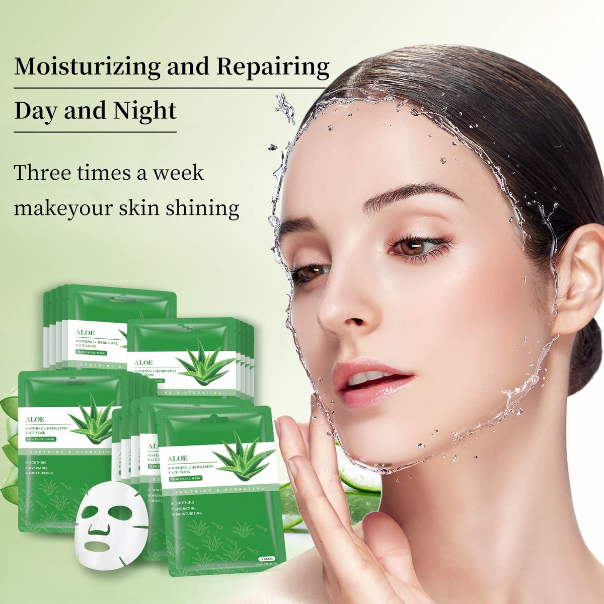 YAFUSIPE Aloe Vera Sheet Mask – Hydrating Face Masks for All Skin Types, Soothing Facial Mask Pack of 10 - görsel 3