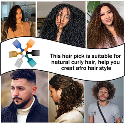 6 Pack Wide Tooth Afro Picks for Curly Hairstyling - 6.3 Inch Plastic Combs for Women and Men (6 Colors)