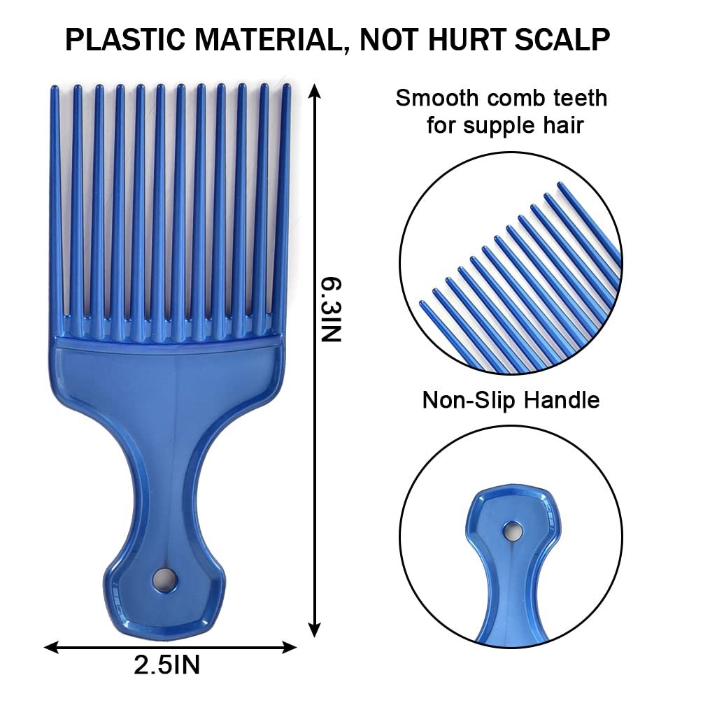 6 Pack Wide Tooth Afro Picks for Curly Hairstyling - 6.3 Inch Plastic Combs for Women and Men (6 Colors) - görsel 7