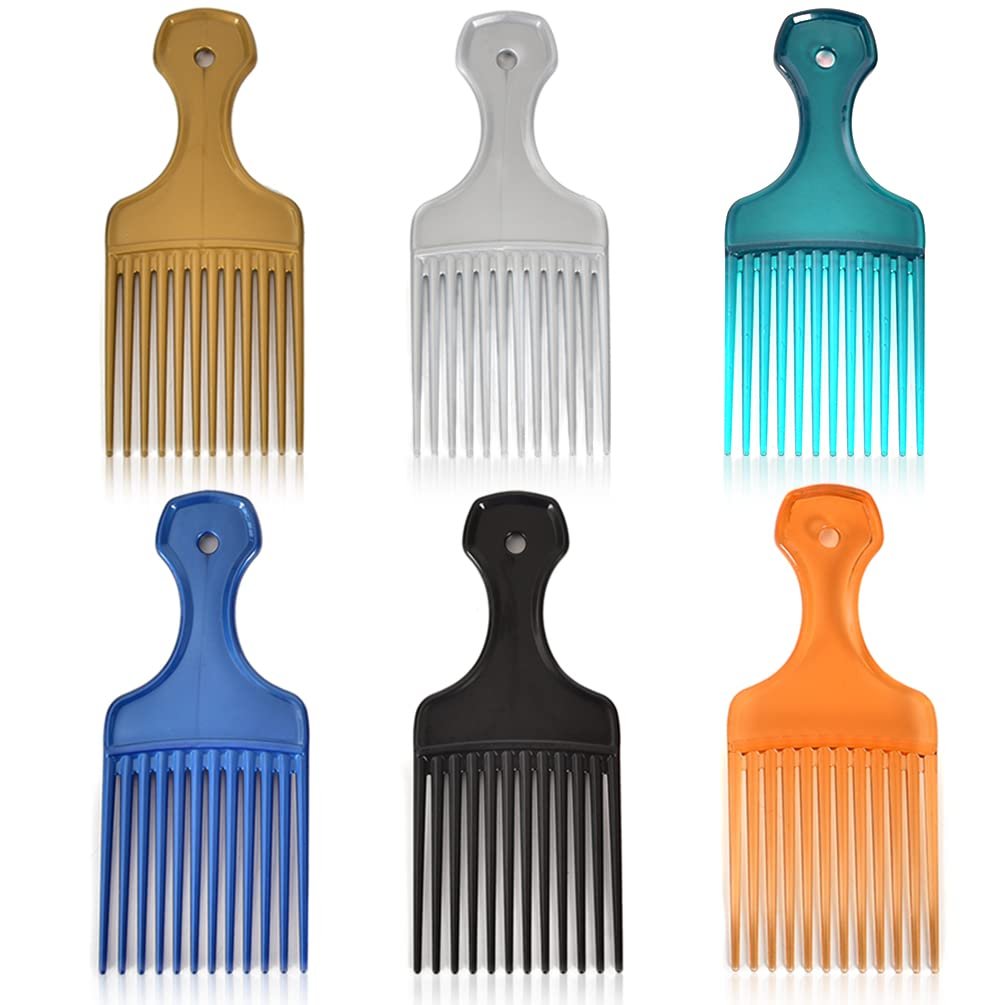 6 Pack Wide Tooth Afro Picks for Curly Hairstyling - 6.3 Inch Plastic Combs for Women and Men (6 Colors) - görsel 1