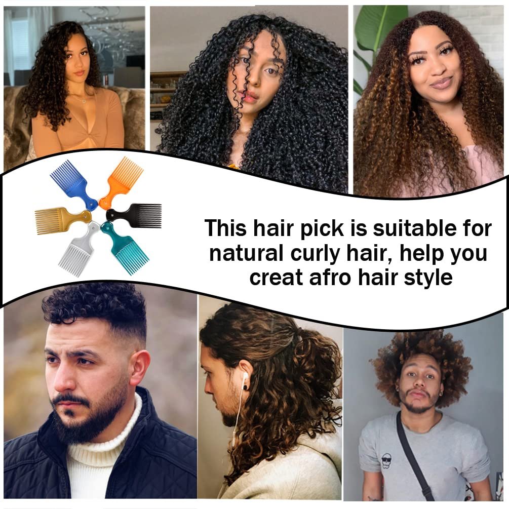 6 Pack Wide Tooth Afro Picks for Curly Hairstyling - 6.3 Inch Plastic Combs for Women and Men (6 Colors) - görsel 13
