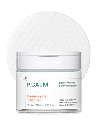 P.CALM Barrier Cycle Toner Pad – 60 Pads with Centella Asiatica & Papaya Extract for Soothing, Moisturizing & Exfoliating, Korean Vegan Facial Toner Pads for Sensitive Skin (160ml / 5.41 fl.oz) - görsel 2