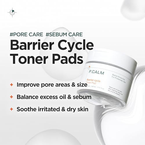 P.CALM Barrier Cycle Toner Pad – 60 Pads with Centella Asiatica & Papaya Extract for Soothing, Moisturizing & Exfoliating, Korean Vegan Facial Toner Pads for Sensitive Skin (160ml / 5.41 fl.oz) - görsel 4