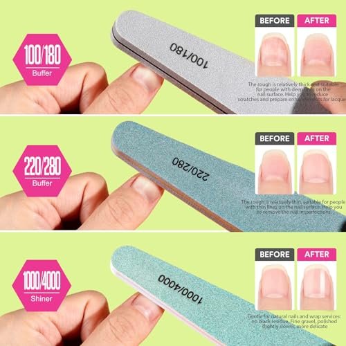 Teenitor 12pcs Nail Files and Buffers Kit - 100/180 Grit Emery Boards for Natural Nails, Nail Buffer Block Set for Women - görsel 8