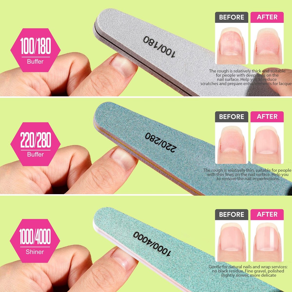 Teenitor 12pcs Nail Files and Buffers Kit - 100/180 Grit Emery Boards for Natural Nails, Nail Buffer Block Set for Women - görsel 7