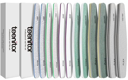 Teenitor 12pcs Nail Files and Buffers Kit - 100/180 Grit Emery Boards for Natural Nails, Nail Buffer Block Set for Women