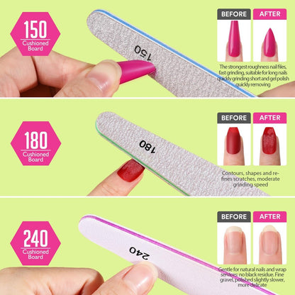 Teenitor 12pcs Nail Files and Buffers Kit - 100/180 Grit Emery Boards for Natural Nails, Nail Buffer Block Set for Women
