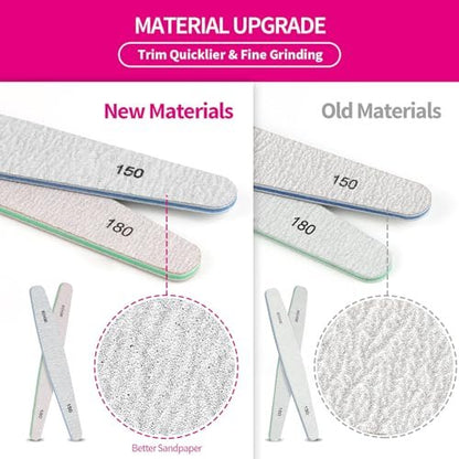 Teenitor 12pcs Nail Files and Buffers Kit - 100/180 Grit Emery Boards for Natural Nails, Nail Buffer Block Set for Women