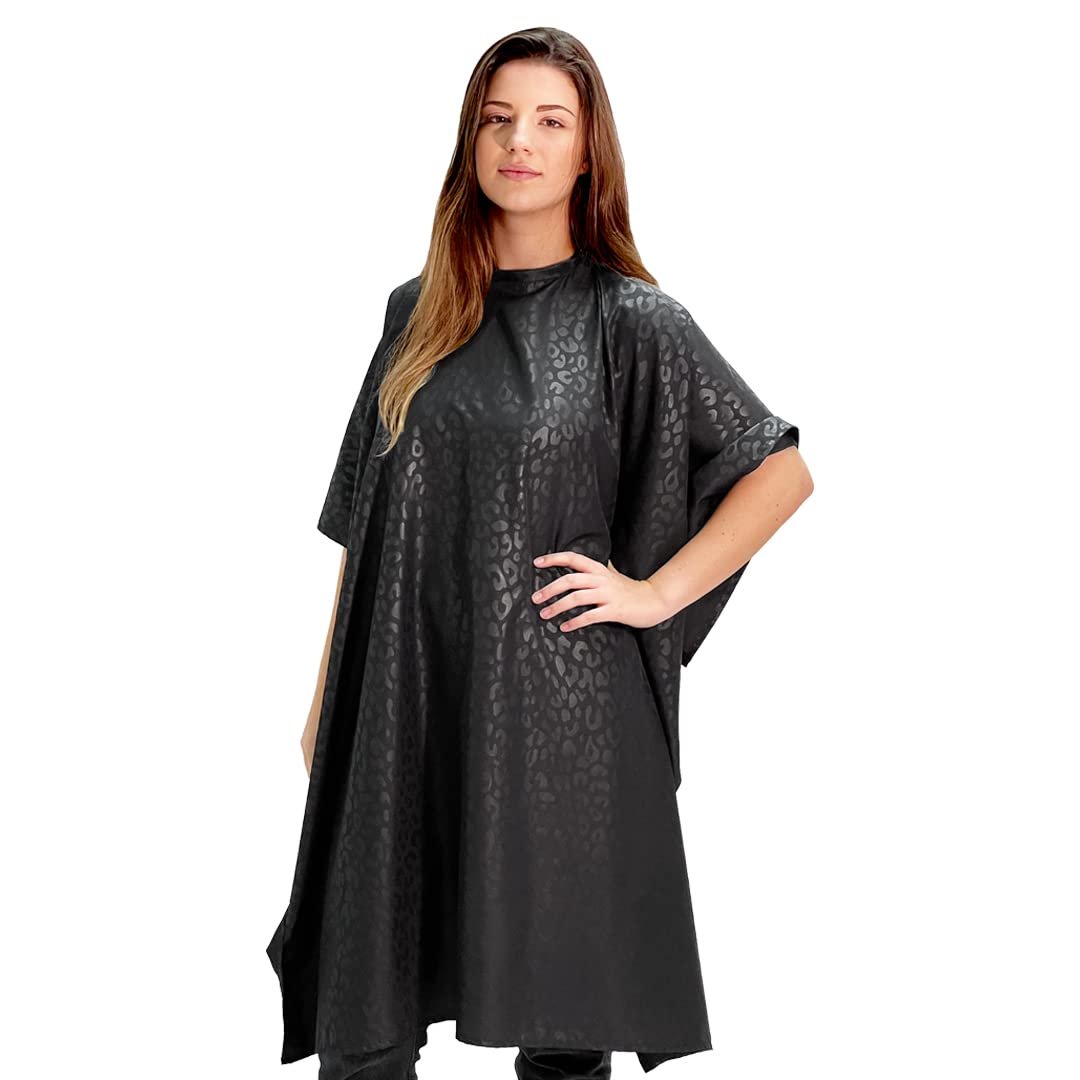 Betty Dain Black Jaguar Bleach-Proof All Purpose Styling Cape - Lightweight Embossed Nylon, Waterproof, Chemical & Color Proof for Salon Use Avelisse
