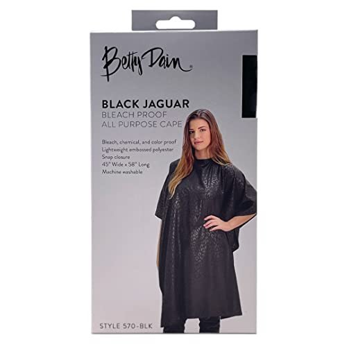 Betty Dain Black Jaguar Bleach-Proof All Purpose Styling Cape - Lightweight Embossed Nylon, Waterproof, Chemical & Color Proof for Salon Use Avelisse