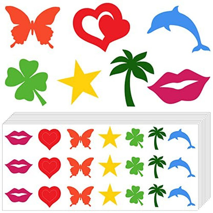 Chinco 210-Piece Tanning Stickers for Body - Sun Tattoo Stickers for Tanning Bed, Perforated Self-Adhesive Body Decals, Heart Lips Butterfly Dolphin Designs
