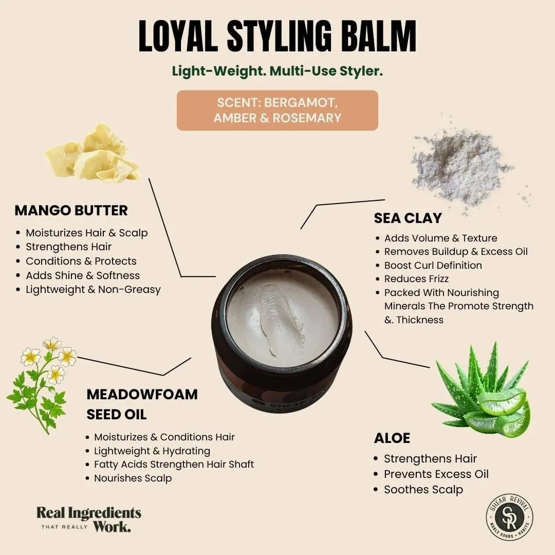 Shear Revival Loyal Styling Balm Pomade – Light Hold, Natural Finish, 99% Natural Ingredients, Bergamot & Amber Scent, 3.4 oz Avelisse