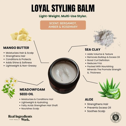 Shear Revival Loyal Styling Balm Pomade – Light Hold, Natural Finish, 99% Natural Ingredients, Bergamot & Amber Scent, 3.4 oz Avelisse