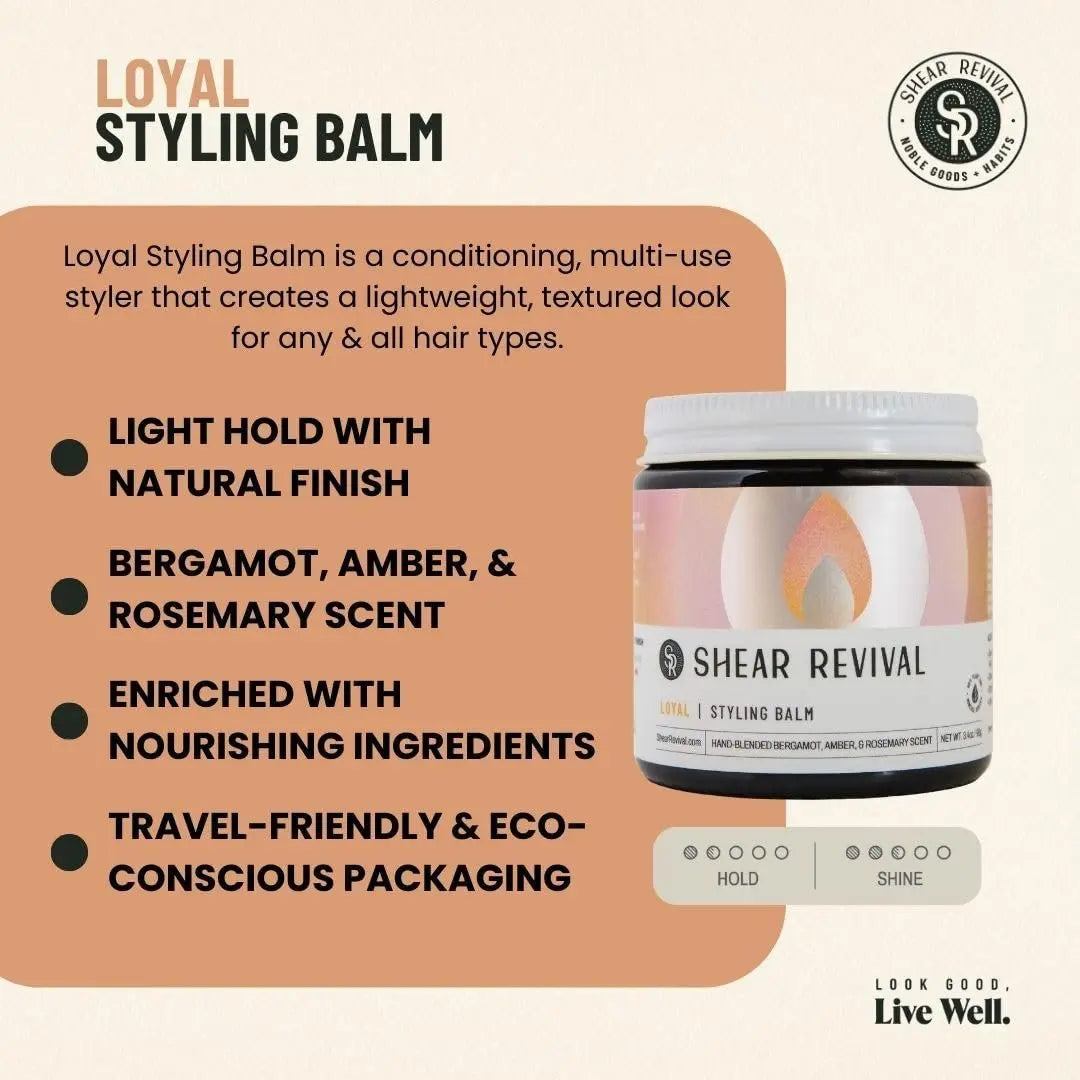 Shear Revival Loyal Styling Balm Pomade – Light Hold, Natural Finish, 99% Natural Ingredients, Bergamot & Amber Scent, 3.4 oz Avelisse
