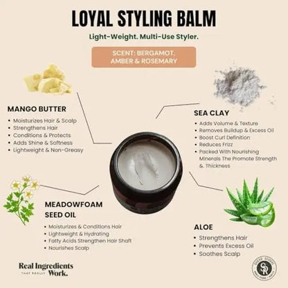 Shear Revival Loyal Styling Balm Pomade – Light Hold, Natural Finish, 99% Natural Ingredients, Bergamot & Amber Scent, 3.4 oz Avelisse