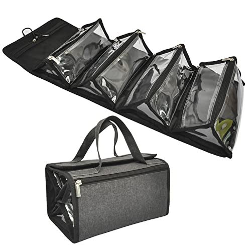 Jula Vance Large Capacity Hanging Eco Polyester Travel Toiletry Bag - 4-in-1 Roll-Up Makeup Organizer with 4 Detachable Clear TPU Pouches & Hook Avelisse