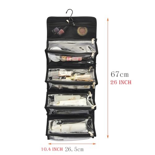 Jula Vance Large Capacity Hanging Eco Polyester Travel Toiletry Bag - 4-in-1 Roll-Up Makeup Organizer with 4 Detachable Clear TPU Pouches & Hook Avelisse