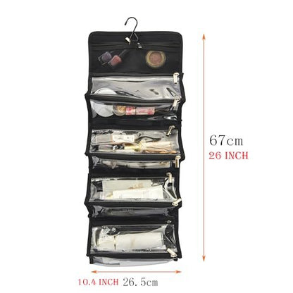 Jula Vance Large Capacity Hanging Eco Polyester Travel Toiletry Bag - 4-in-1 Roll-Up Makeup Organizer with 4 Detachable Clear TPU Pouches & Hook Avelisse