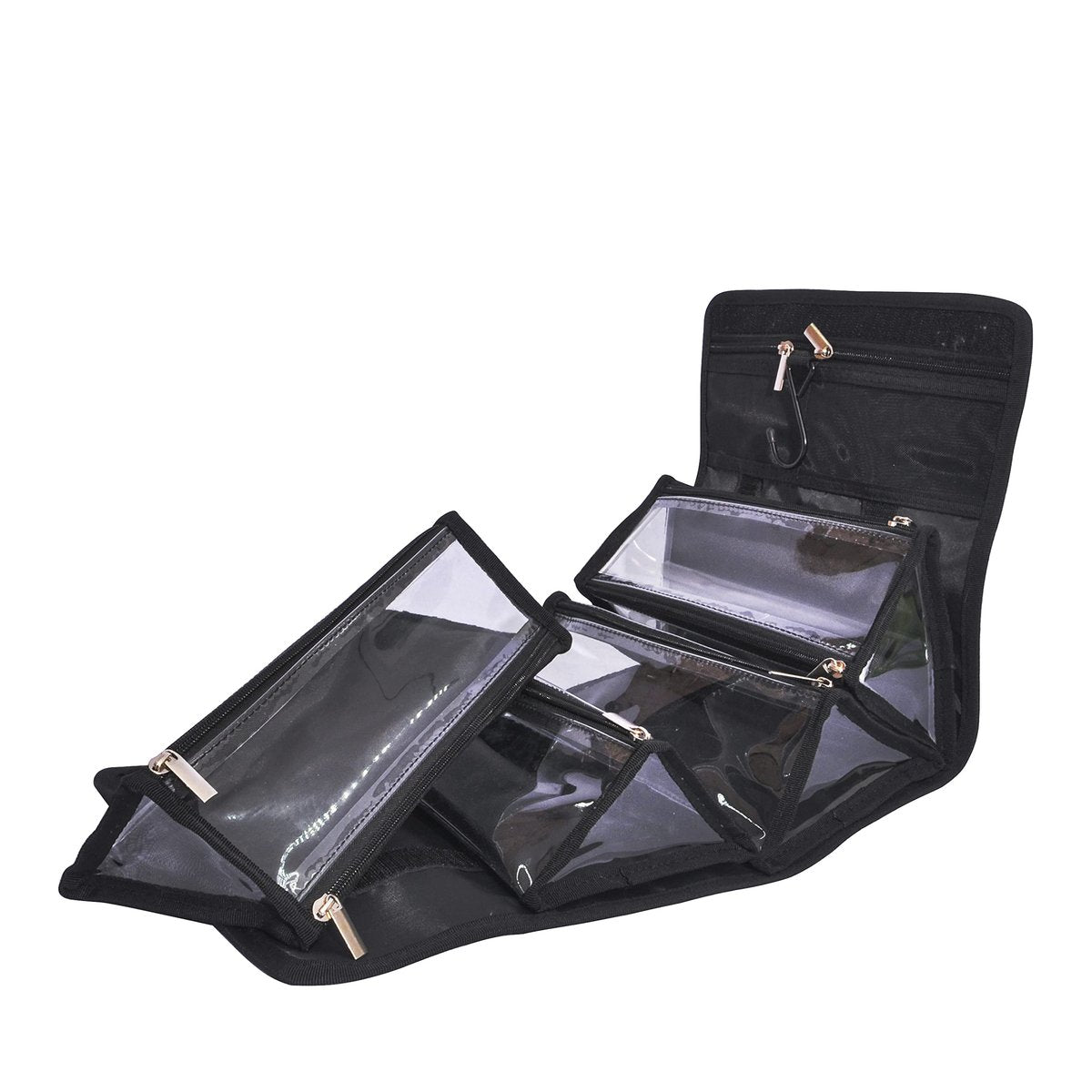 Jula Vance Large Capacity Hanging Eco Polyester Travel Toiletry Bag - 4-in-1 Roll-Up Makeup Organizer with 4 Detachable Clear TPU Pouches & Hook Avelisse