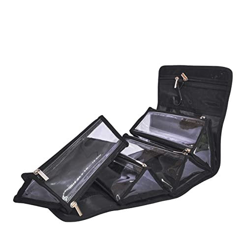 Jula Vance Large Capacity Hanging Eco Polyester Travel Toiletry Bag - 4-in-1 Roll-Up Makeup Organizer with 4 Detachable Clear TPU Pouches & Hook Avelisse