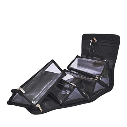 Jula Vance Large Capacity Hanging Eco Polyester Travel Toiletry Bag - 4-in-1 Roll-Up Makeup Organizer with 4 Detachable Clear TPU Pouches & Hook Avelisse