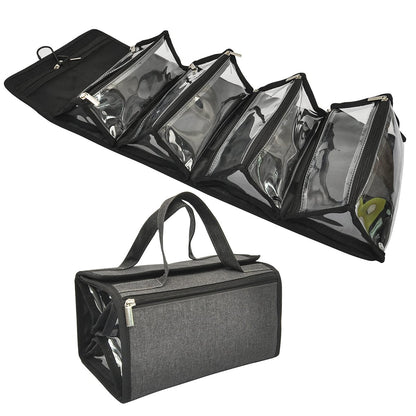 Jula Vance Large Capacity Hanging Eco Polyester Travel Toiletry Bag - 4-in-1 Roll-Up Makeup Organizer with 4 Detachable Clear TPU Pouches & Hook Avelisse