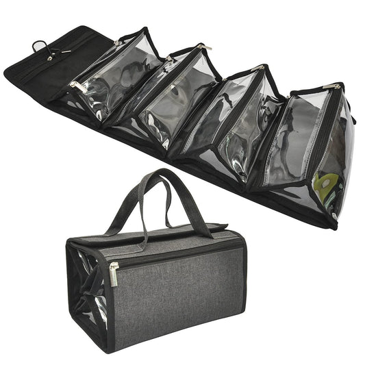 Jula Vance Large Capacity Hanging Eco Polyester Travel Toiletry Bag - 4-in-1 Roll-Up Makeup Organizer with 4 Detachable Clear TPU Pouches & Hook Avelisse
