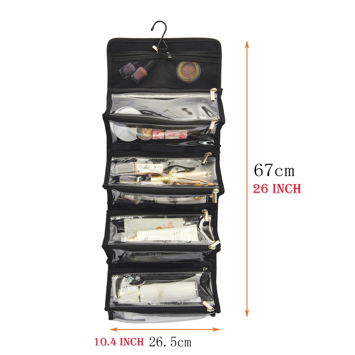 Jula Vance Large Capacity Hanging Eco Polyester Travel Toiletry Bag - 4-in-1 Roll-Up Makeup Organizer with 4 Detachable Clear TPU Pouches & Hook Avelisse